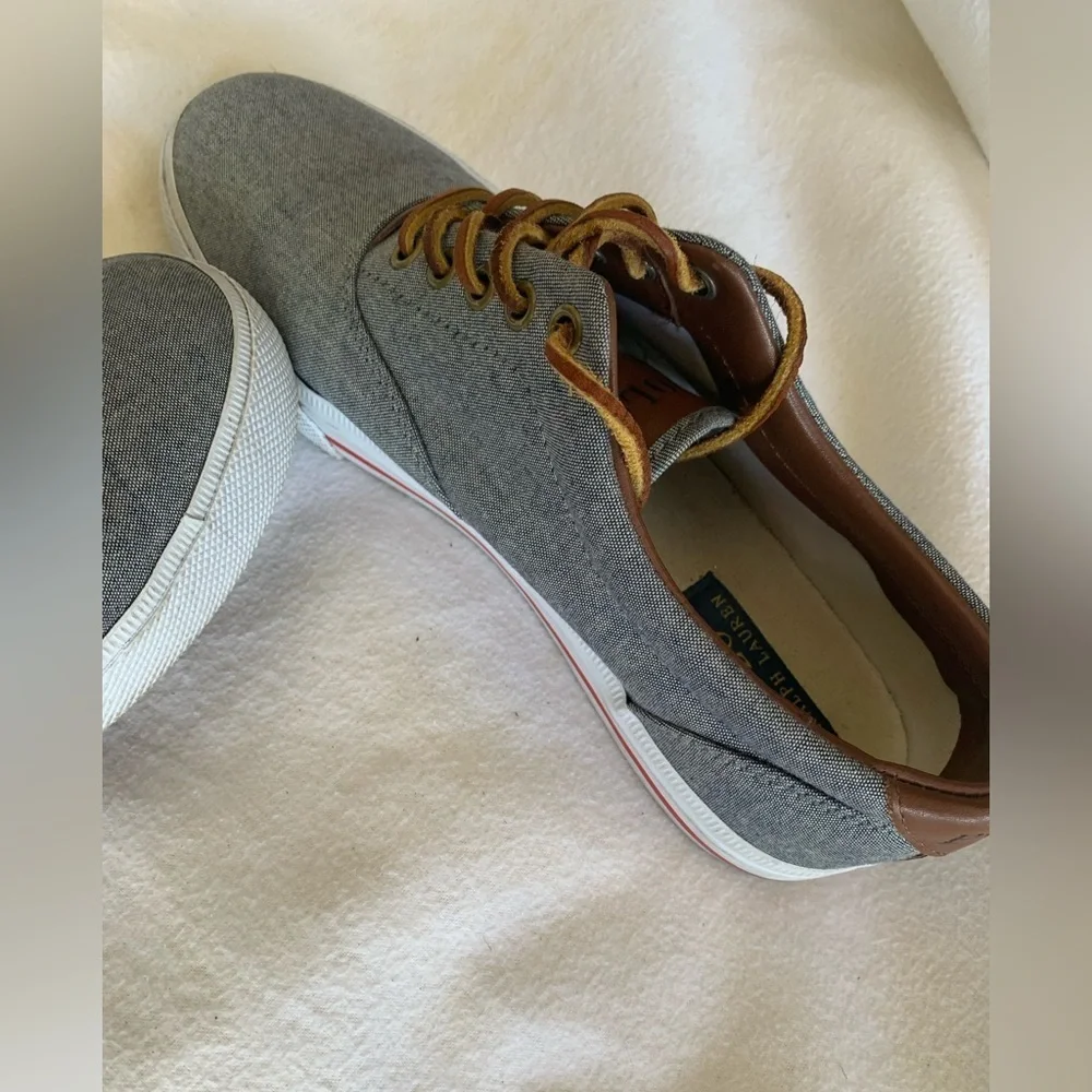 Polo Ralph Lauren Vaughn Gray Canvas Men's Sneakers Shoes Size 9 D Leather Laces - Picture 6 of 13